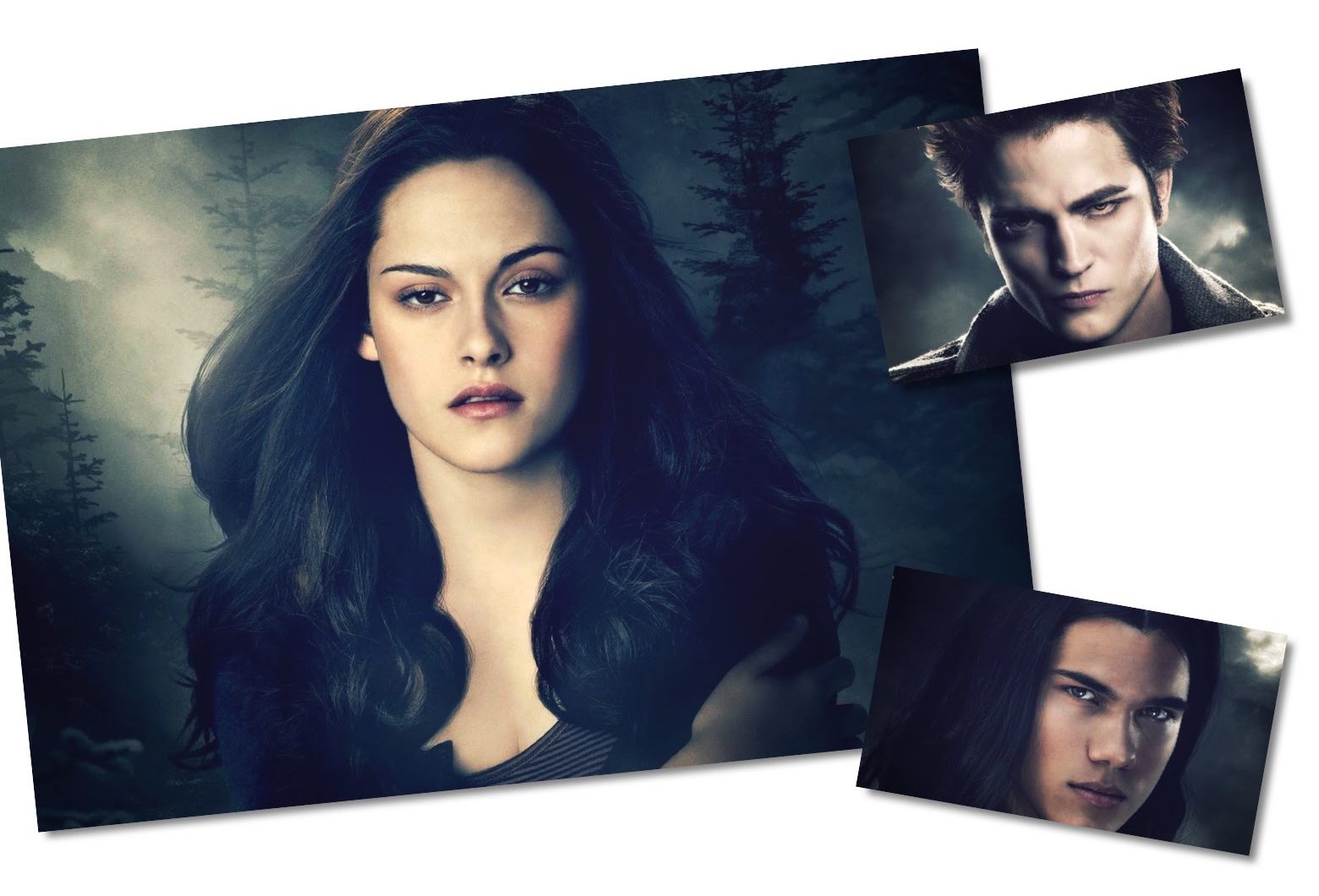 映画『トワイライト』の主要登場人物ベラ、エドワード、ジェイコブの3人の画像